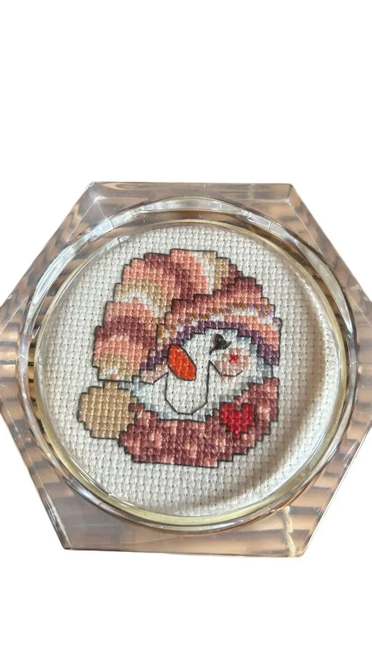 Snowmen Acrylic Handmade Cross Stitch Coasters Set of 4